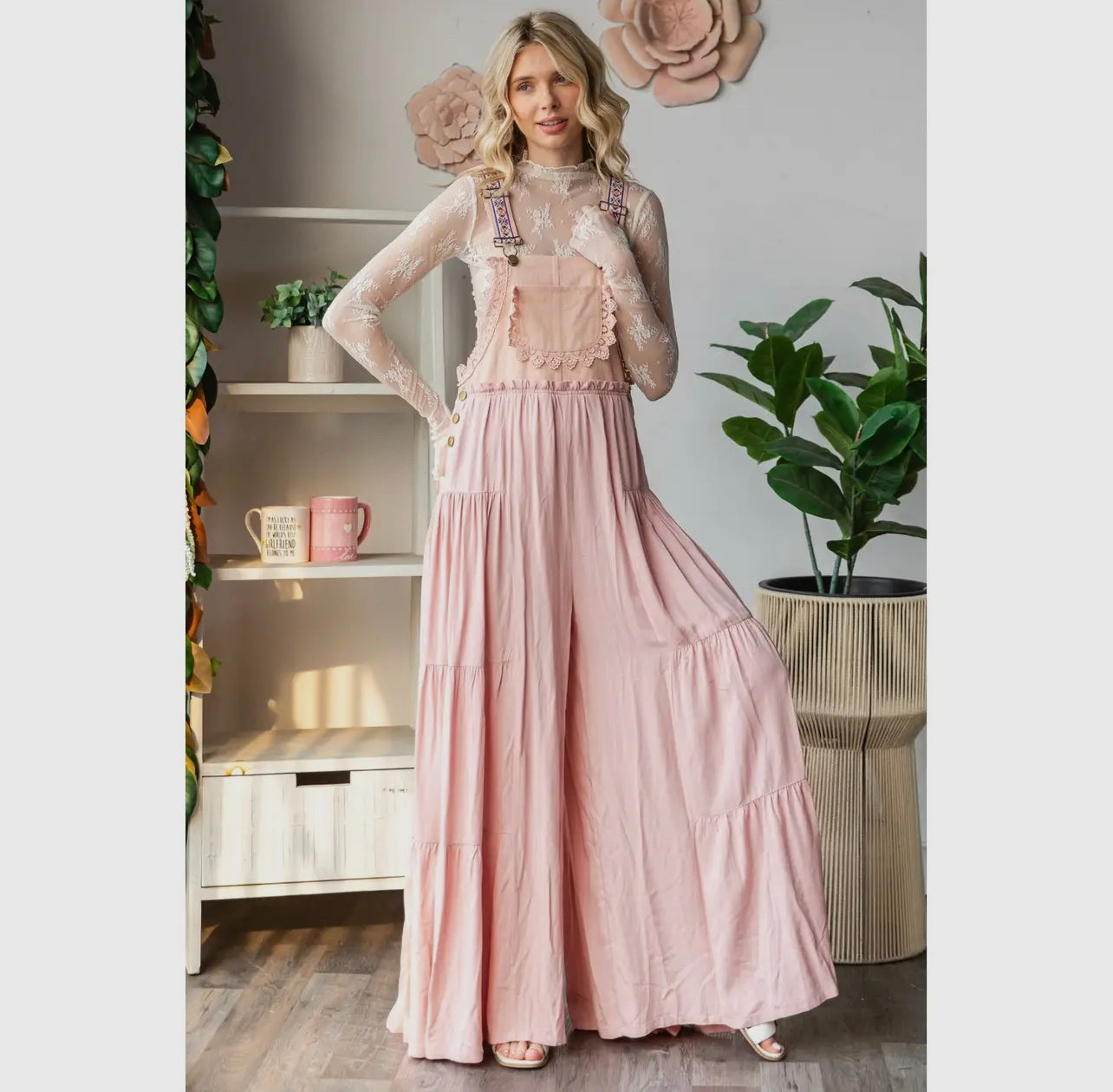 Embroidered Strap Flowy Jumpsuit**