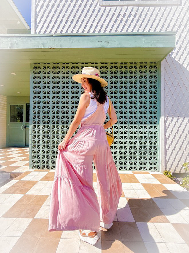 Embroidered Strap Flowy Jumpsuit**